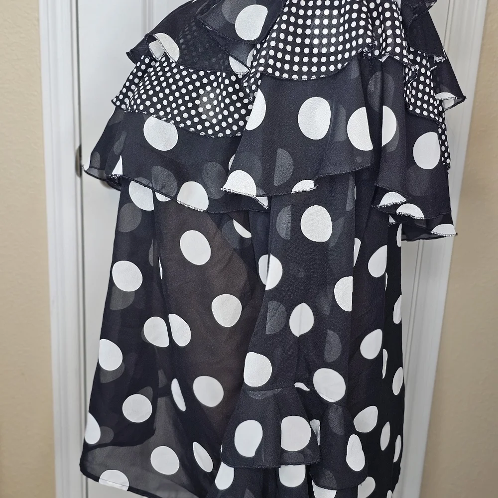 Cato Whimsical Sheer Black & White Polka Dot Blouse Women’s Size 22/24 - Picture 3 of 7